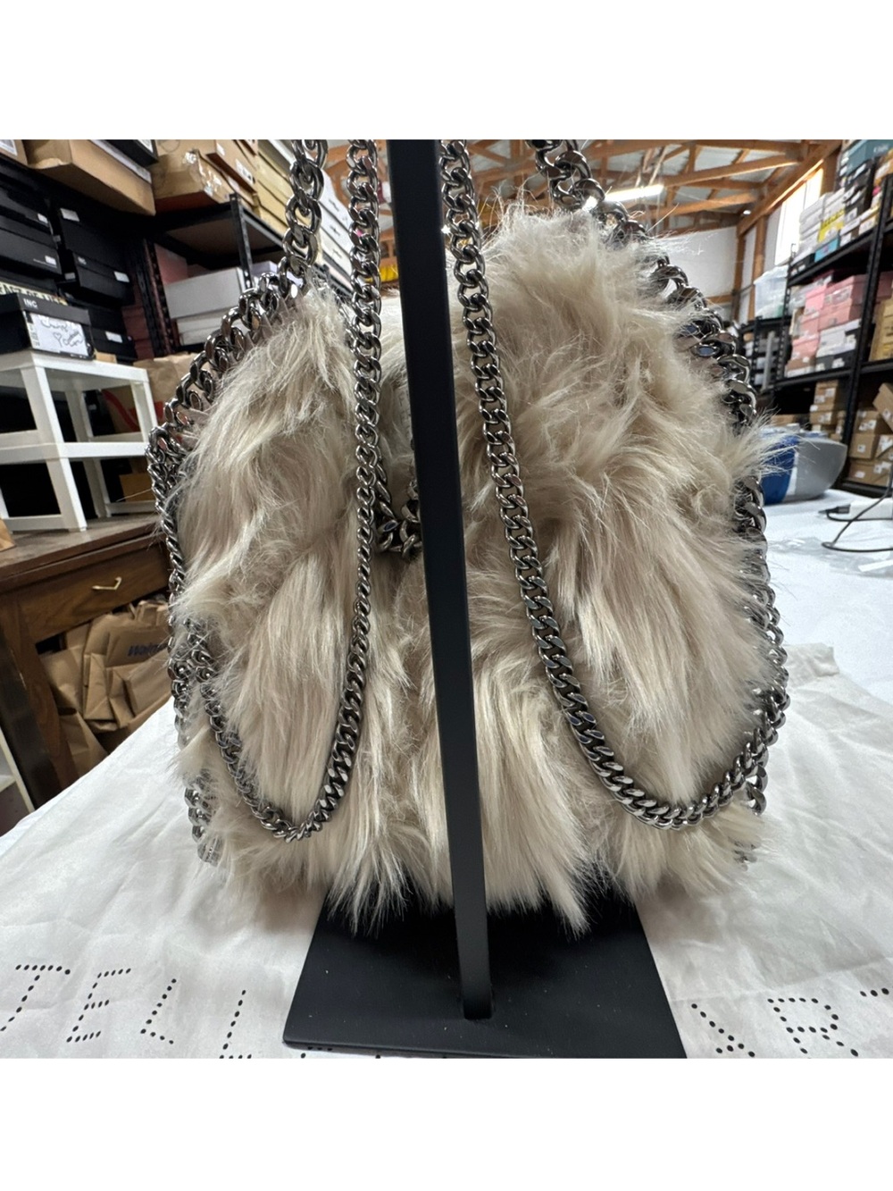 Stella McCartney White Faux Fur Falabella Mini Crossbody Bag EUC - Picture 3 of 9